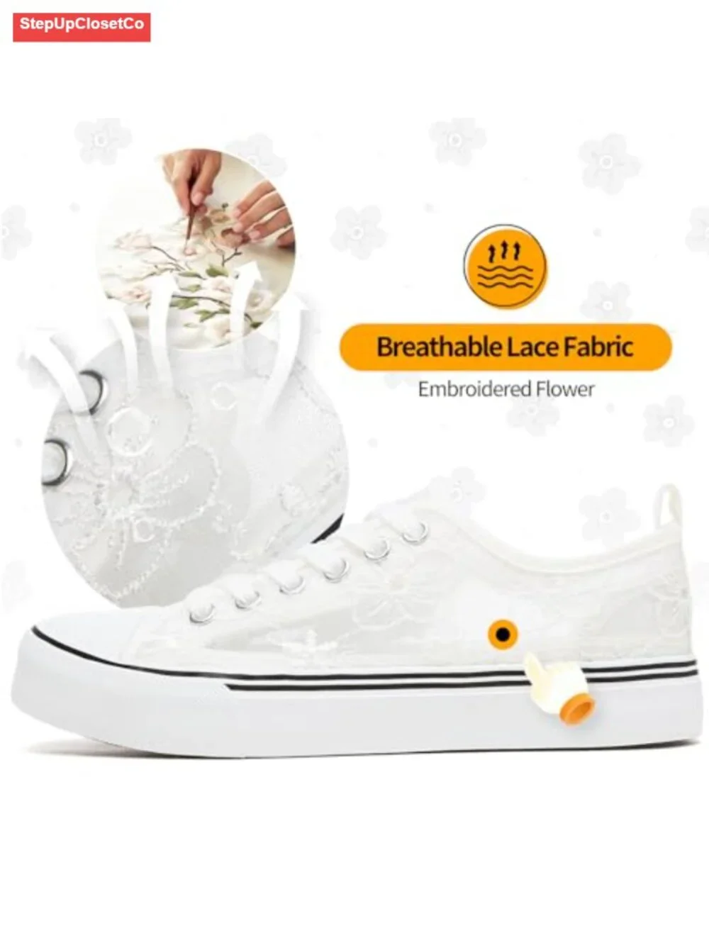 Women's Mesh Canvas Lace-Up Sneakers with Embroidery - Breathable Casual Shoes